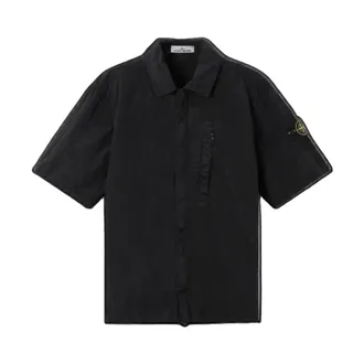 Stone Island Short Sleeve Shirts, male, Black, Size: 2XL Nylon Metal Shirt