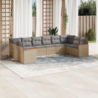 vidaXL Juego De Sof&aacute;s Jard&iacute;n Con Cojines Beige 10 Pzas Rat&aacute;n Sint&eacute;tico Vidaxl