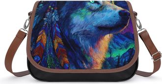 Generic Indian Wolf And Moon Womens Crossbody Bag Fashion Shoulder Handbags Message Tote Bag with Adjustable Strap