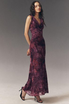 Hutch Khloe Cowl-Neck Stretch Burnout Velvet Maxi Dress