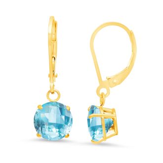 MAX + STONE 10K Yellow Gold Round Checkerboard Cut Gemstone Leverback Earrings (8mm)