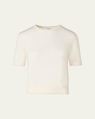 Akris Fine Merino Wool Knit Short-Sleeve Crew Neck Sweater