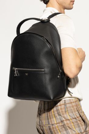 Fendi Leather Backpack With Logo, Mens, Black