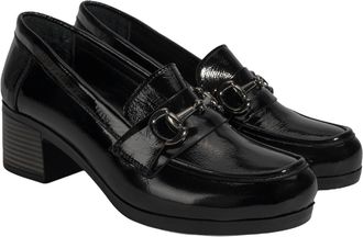 Desa Comfort Womens Patent Leather Slip-ons, Breathable, Medium Heel Block Heels, Rain-Resistant Low Shoes for Autumn/Winter | Black - 38