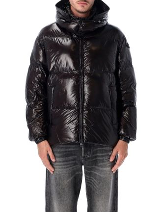 Diesel High-Collared Black Quilted Puffer Jacket with Glossy Finish