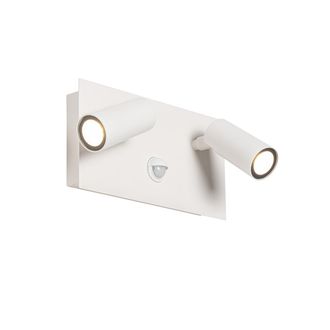 QAZQA Moderno Aplique De Pared Exterior Blanco Con Led 2 Luces Sensor De Movimiento - Simon Acero Rectangular Incluye Led Max. 2 X 3.6 Watt - Qazqa