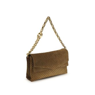 Gucci Womens Embossed Gg Suede Shoulder Bag Brown Outer Inner