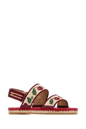 Valentino Garavani Womens Embroidered Fabric Vlogo Signature Sandals Naturalerossovverderubino Flax (or Linen) Polyamide Sandali
