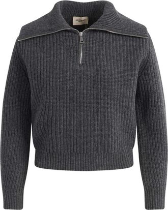 Max Mara Truien & Vesten, Dames, Grijs, S, Wol, Laser Wool Ritshals Trui