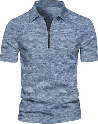 Generic Mens Polo Shirts Short Sleeve Tops Mens Casual Henley Tops Fashion Lapel Zipper Short Sleeved T Shirt for Work Business Holiday Outdoor Walking (Dark 