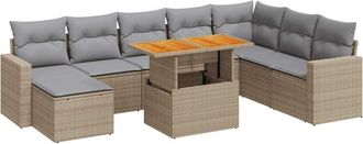 vidaXL Set De Sof&aacute;s De Jard&iacute;n Con Cojines 9 Pzas Rat&aacute;n Sint&eacute;tico Beige Vidaxl