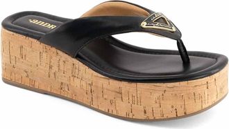 Andrea Womens Cork Platform Wedge Sandals In Black