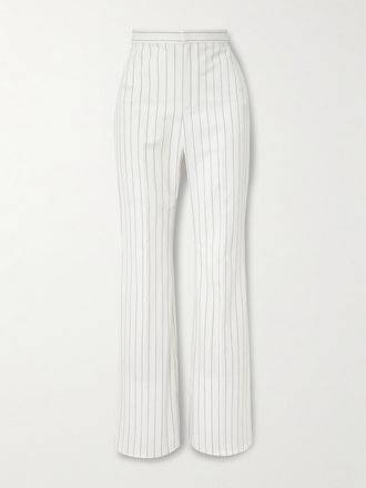 Ralph Lauren Collection Pantaloni Svasati Gessati In Misto Cotone, Lino E Lana Neeva - Crema