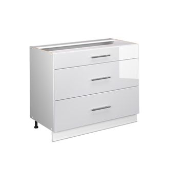 Vicco Mueble Bajo De Cocina Fame-line, Blanco Alto Brillo/blanco, 100 Cm Sin Encimera, Vicco