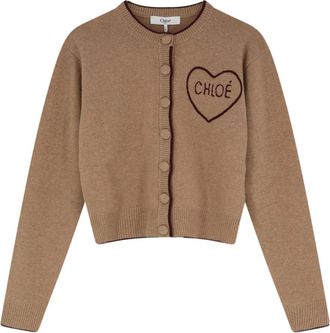 Chlo&eacute; Logo Gebreide Slim Cardigan - Dames - Vesten - Bruin - L - Wol - Truien & Vesten