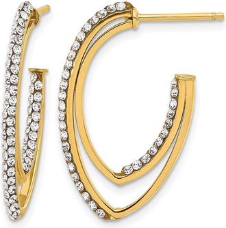 Diamond2Deal 14K Yellow Gold Crystal J Shape Hoop Earrings
