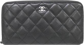 Chanel Black Bordeaux Grained Calfskin Long Wallet (Bi-Fold) (Pre-Owned)