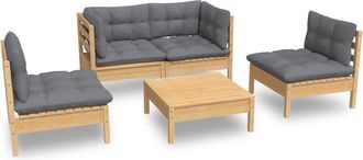 vidaXL Juego De Muebles De Jard&iacute;n 5 Pzas Y Cojines Madera Maciza Pino Vidaxl
