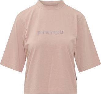 Palm Angels Tops, Dames, Roze, XS, Katoen, Rhinestone Boxy Tee
