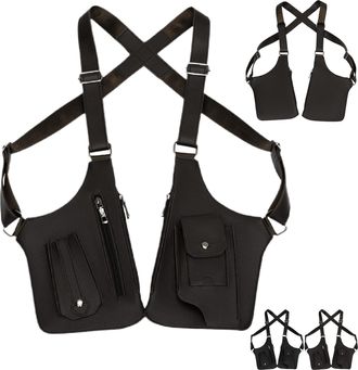 Generic Underarm Shoulder Bag For Men, Double Shoulder Armpit Bag, Anti Theft PU Leather Shoulders Holster Bags, Adjustable Shoulders Strap Pouch, Multi Pocke
