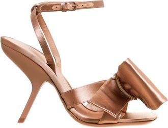 Ferragamo 105mm asymmetric-bow satin sandals - women - Fabric/Goat Skin - 8.5C - Neutrals