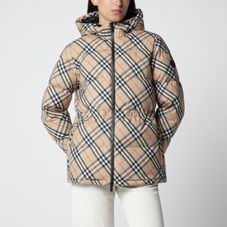 Burberry Piumino con cappuccio in nylon Check color sabbia