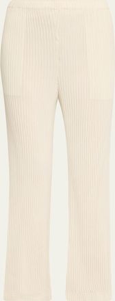 Issey Miyake Hatching Plisse Knit Straight-Leg Pull-On Pants