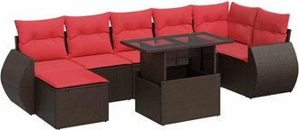 vidaXL 8 Piece Garden Sofa Set with Cushions Brown Poly Rattan Acacia vidaXL
