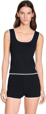 Sandro Beaded embroidered cotton vest top in Black at Nordstrom, Size X-Small