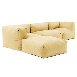 Oviala Sof&aacute; de esquina modular, 1 sill&oacute;n, 2 &aacute;ngulos, 1 puff amarillo claro