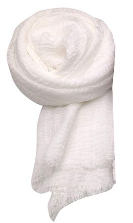World of Shawls Chic Ladies Cotton Blend Crinkle Distressed Effect Scarf with Fringed Edges (White)