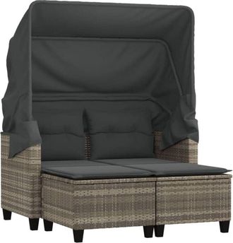 vidaXL Vidaxl - Sof&aacute; Jard&iacute;n 2 Plazas Con Capota Y Taburetes Rat&aacute;n Pe Gris Claro