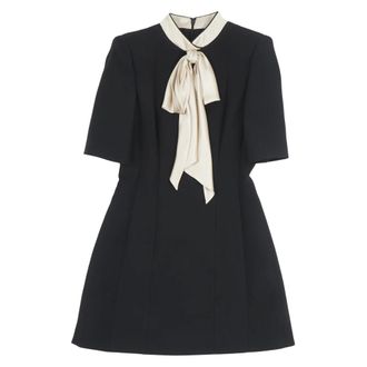 Valentino Short Dresses, female, Black, Size: M Wool and Silk Mini Dress