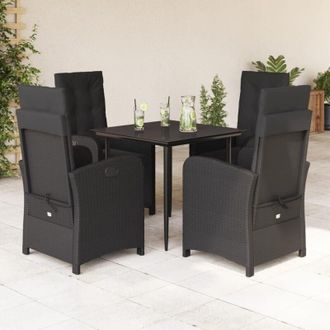 vidaXL Set De Muebles Jard&iacute;n 5 Pzas Con Cojines Rat&aacute;n Sint&eacute;tico Negro Vidaxl