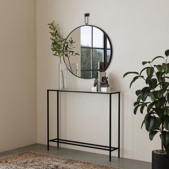 SEI Darrin Narrow Mini Console Table With Mirrored Top Black