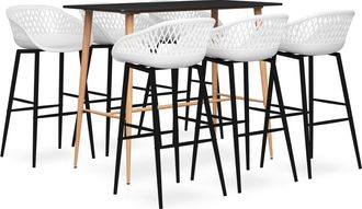 vidaXL Mesa Alta Y Taburetes De Bar 7 Piezas Negro Y Blanco Vidaxl