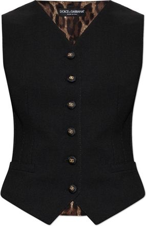 Dolce & Gabbana Gilet van gecombineerde stoffen - Dames - Bodywarmers - Zwart - L - Wol - Jassen