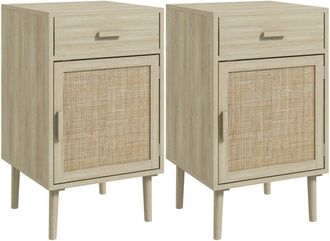 HOMCOM Homcom - Bedside Tables Set of 2 with Drawer Cabinet Adjustable Shelf Natural