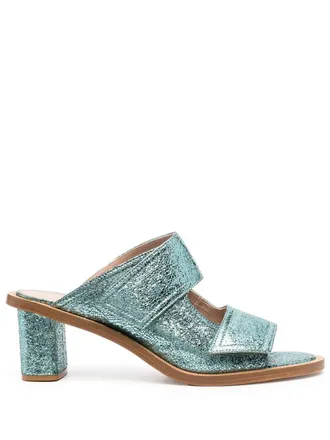 Scarosso Kristy metallic 60mm leather sandals - Green