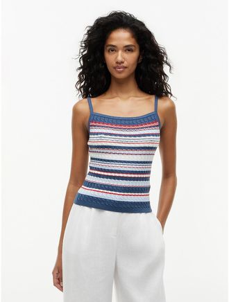 Tommy Hilfiger Womens Cable Knit Striped Tank Top - Blue - XL