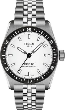Tissot PR516 Powermatic 80 Automatic Bracelet Watch, 38mm in White at Nordstrom