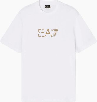 Emporio Armani Mens Premium Cotton Graphic White/Gold T-Shirt - Size: 40