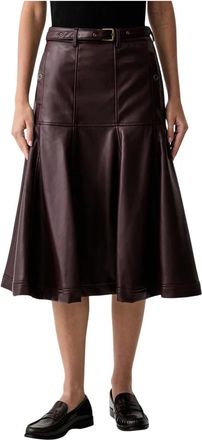 Silvian Heach Uitlopende midi-rok - Dames - Midirokken - Bruin - S - Leer - Rokken