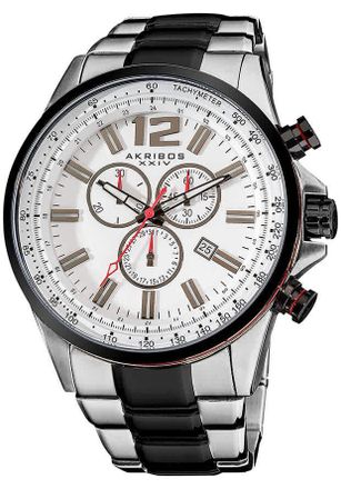 Akribos XXIV White Dial Two-tone Steel Chronograph Mens Watch AK619SSB