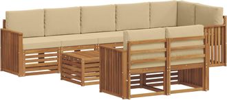 vidaXL Conjunto De Sof&aacute;s De Exterior 9 Uds. Natural Y Beige Poli&eacute;ster Vidaxl