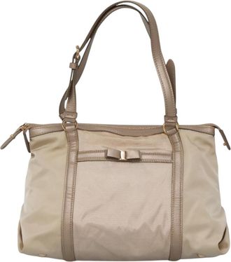 Ferragamo Vala Handbag Nylon Beige Nylon Handbag (Pre-Owned)