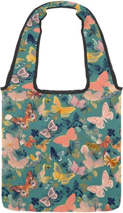 Generic Butterfly Blue Background Reversible Canvas Shoulder Tote - Double-Sided Print, 12oz Cotton, 27cm Drop, Fold-Flat Bag for Travel, Shopping, Street Out