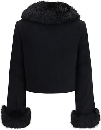Self Portrait Wool with Faux Fur Trim Jacket - Black