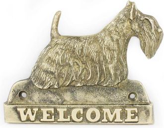 OEM Scottish Terrier, Aberdeen Terrier: Placa De Bienvenida De Lat&oacute;n Con Un Perro, Placa De Bienvenida &Uacute;nica Con La Inscripci&oacute;n Welcome De Art-dog