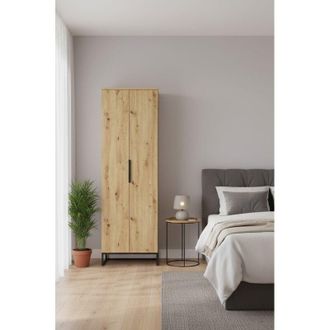 Dmora Armario Multiuso 2 Puertas Casazza, 5 Estantes, Apertura Abatible, 68x197h Cm Marr&oacute;n Roble Nudos